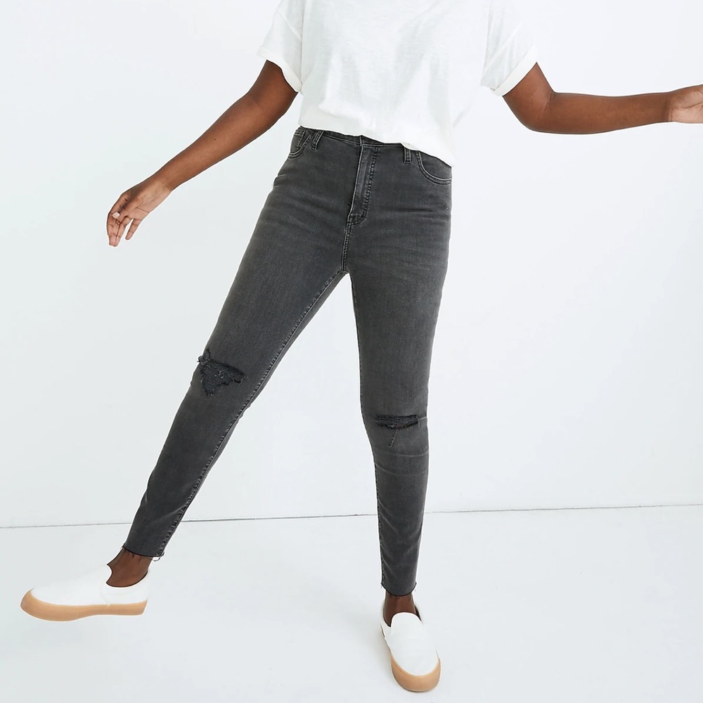 NWT Madewell Curvy High-Rise Skinny Jeans in Black Sea Size 25 Drak Gray Ribbed
